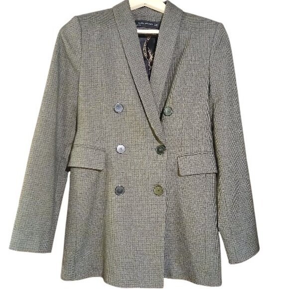ZARA WOMAN Gray/Brown Houndstooth Double-Breast Blazer - Picture 6 of 10